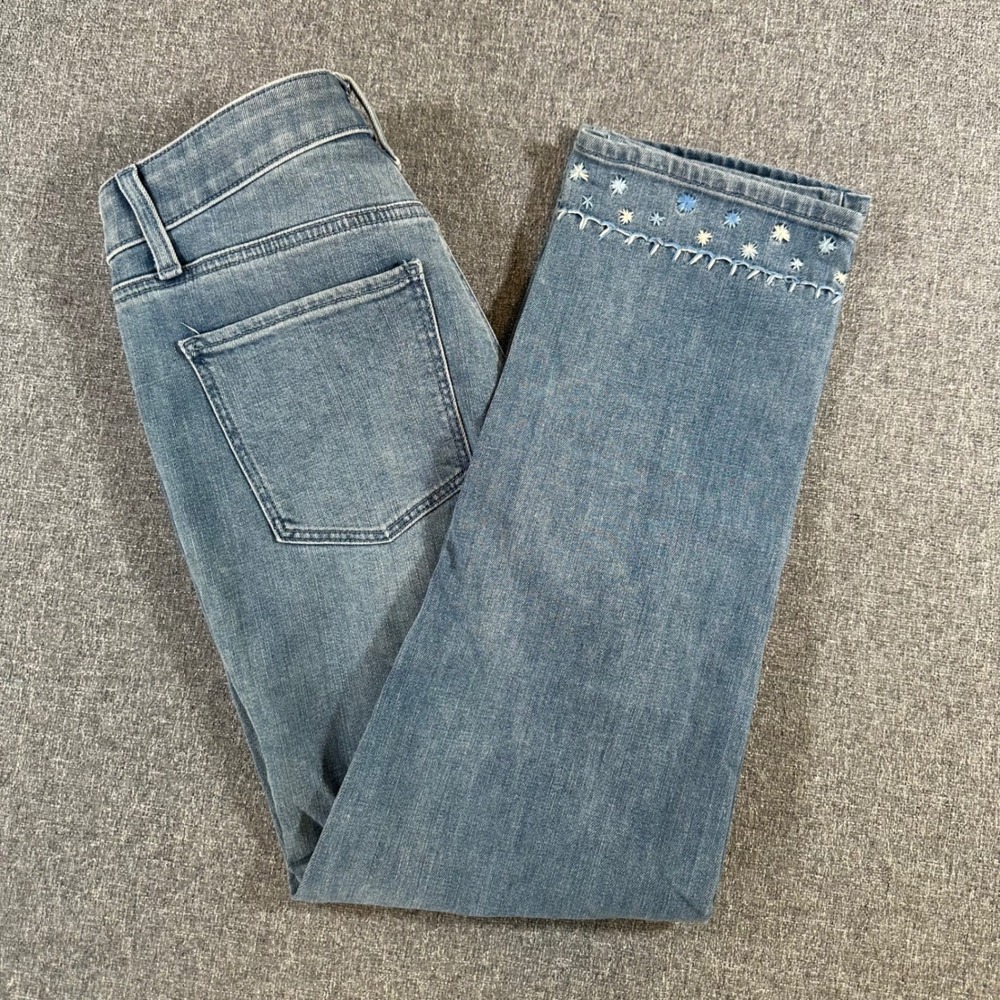 Talbots Jeans Womens 4 Straight Leg Crop Blue Embroidered Elba Wash Whipstitch